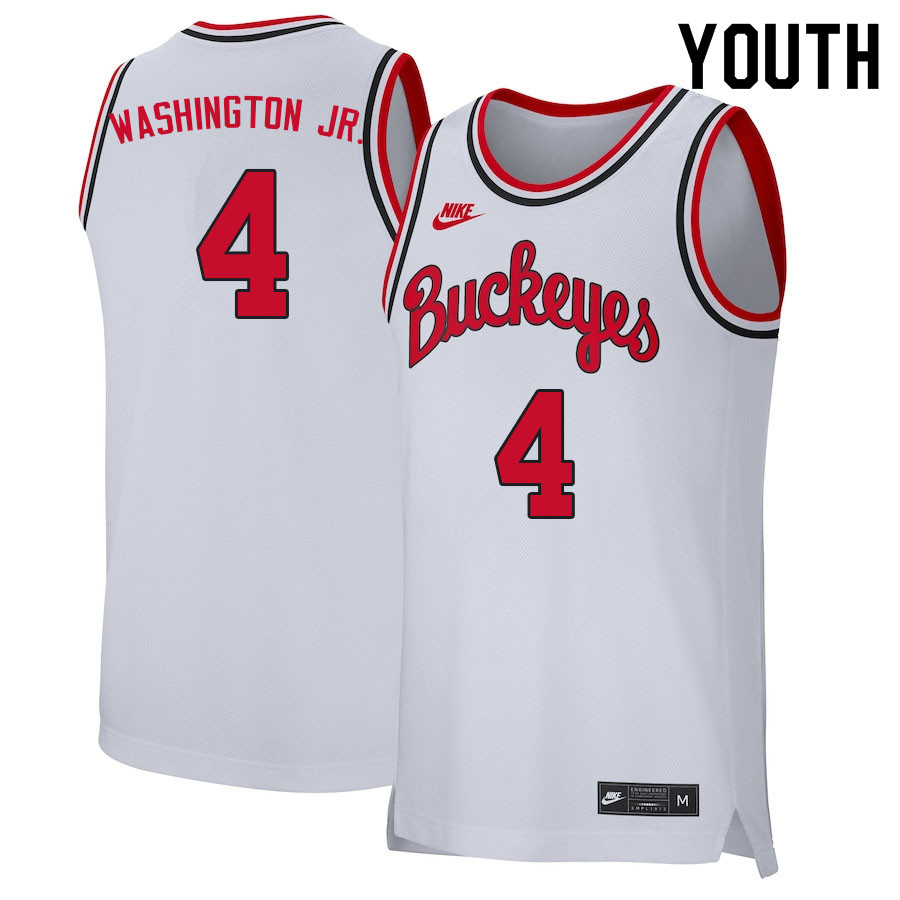 Youth #4 Duane Washington Jr. Ohio State Buckeyes College Basketball Jerseys Sale-Retro White